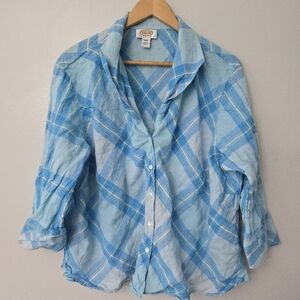 Talbots Women's Linen Blue Button Up Shirt Size 22W Coastal Beachy